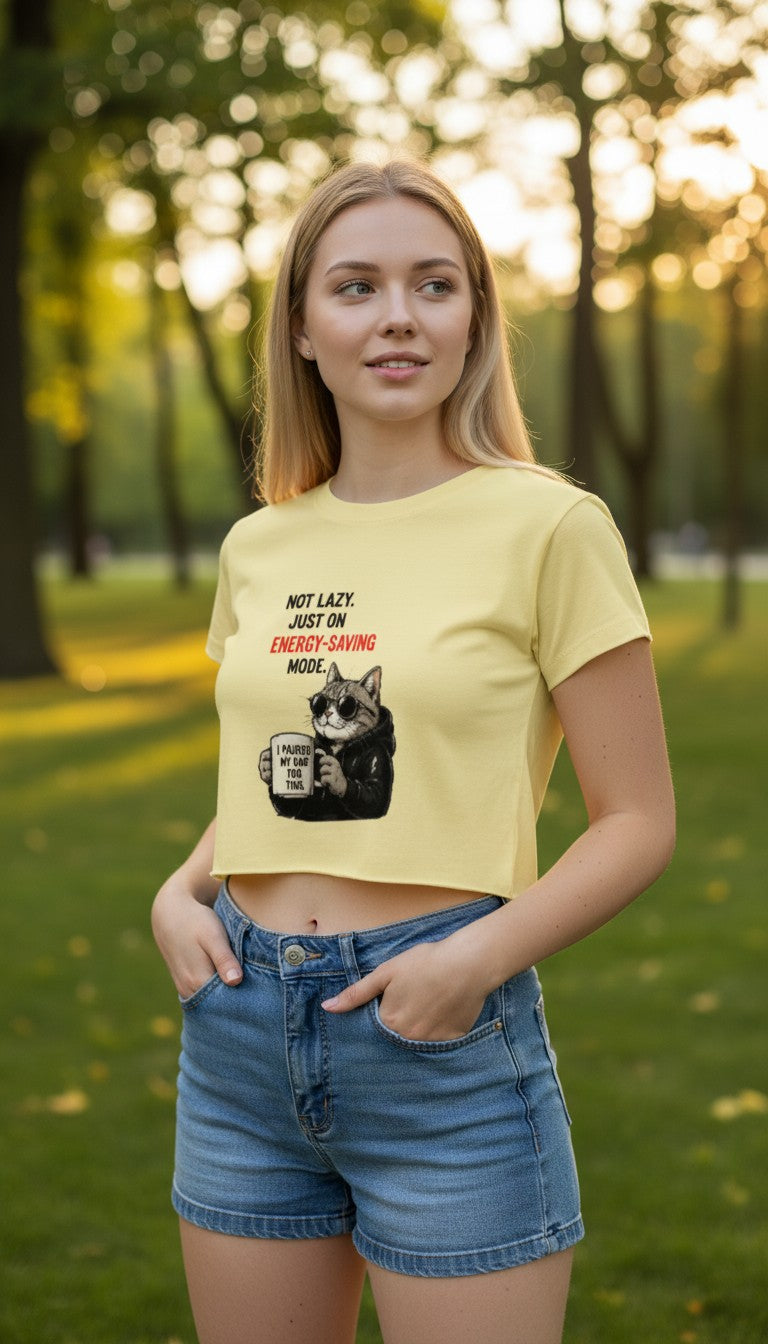 Energy-Saving Mode Cat Cropped Tee – Funny Women's Crop Top