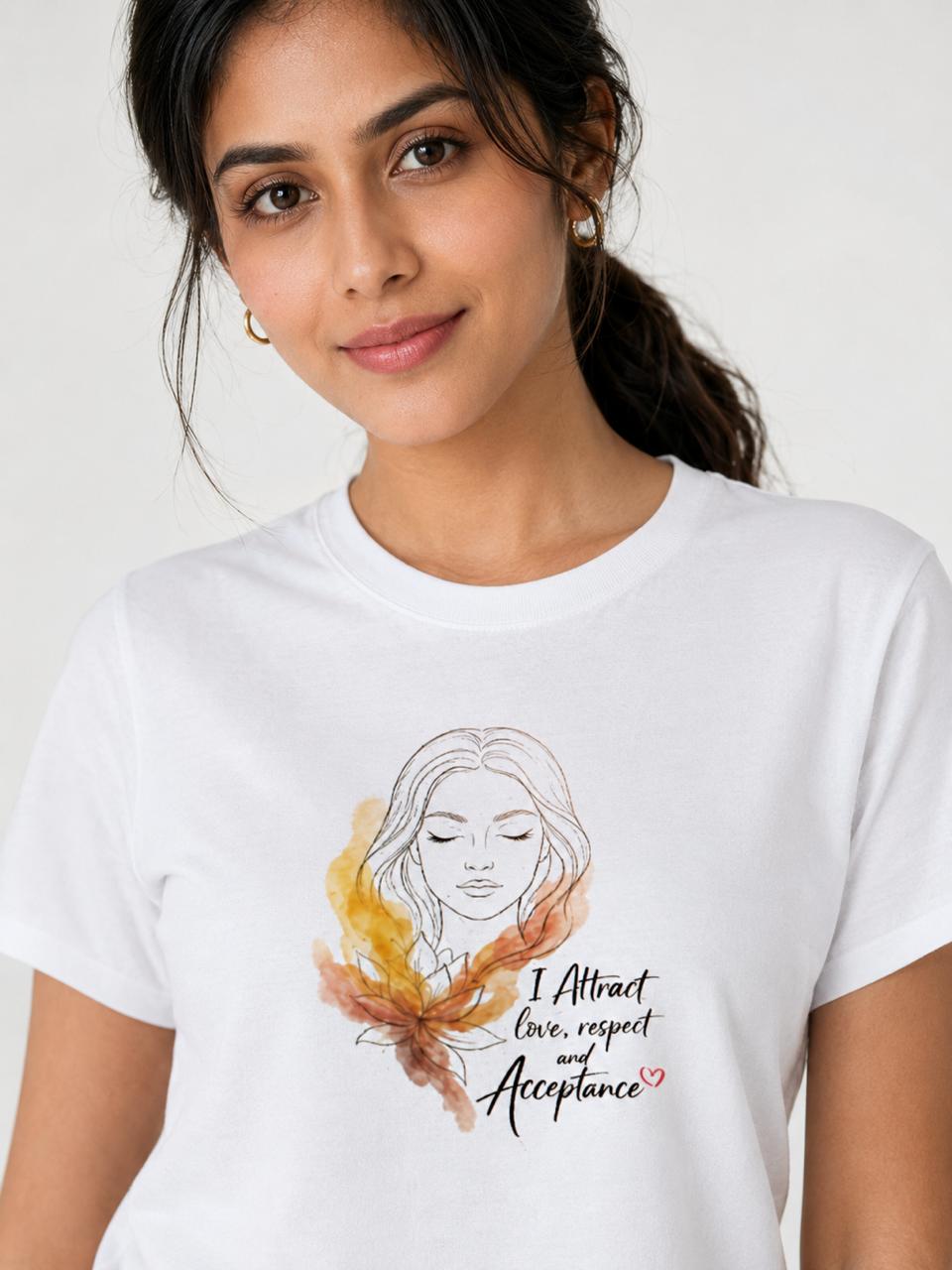 I Attract Love Respect Acceptance T-Shirt | Manifestation Magnet Graphic Tee | Positive Affirmation Shirt for Women, Mindfulness Spiritual Wellness Gift, Minimalist Soft Cotton Everyday Crewneck